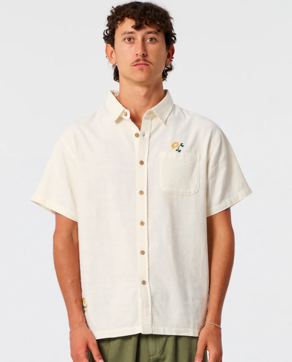 TCSS Peace Flower Embroidered Shirt - Ecru