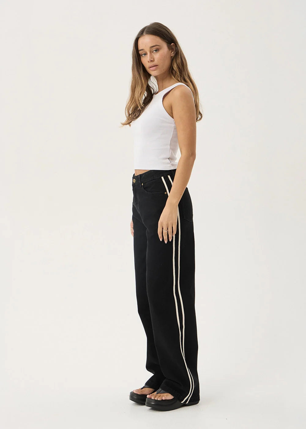 Afends Bella Denim Wide Leg Baggy Jean - Washed Black