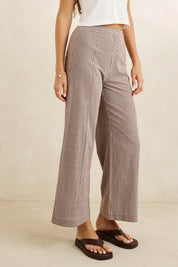 Rhythm London Check Wide Leg Pant - Chocolate