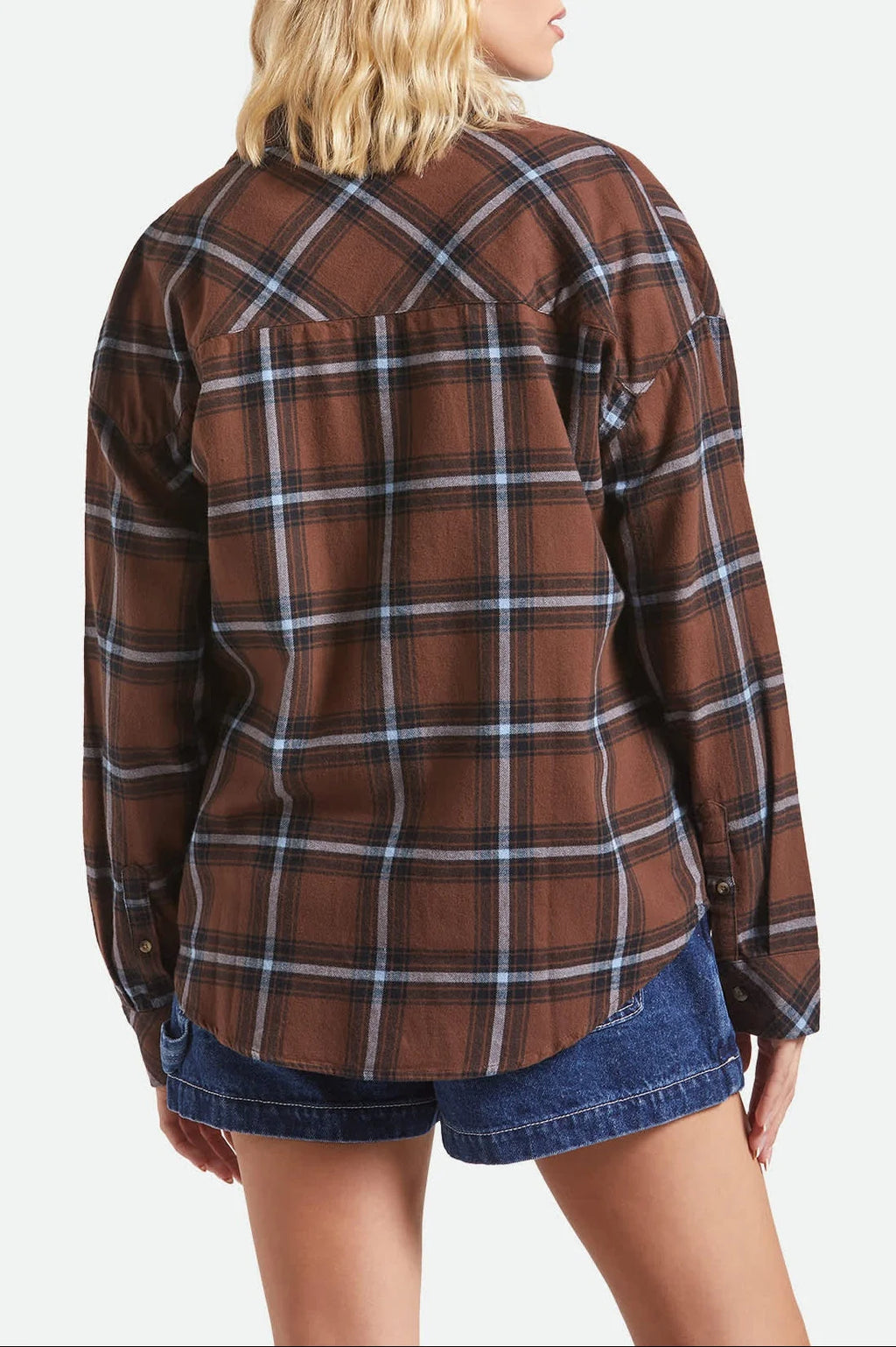 Brixton Womens Bowery Vintage Overshirt- Brown/ Black/ Blue