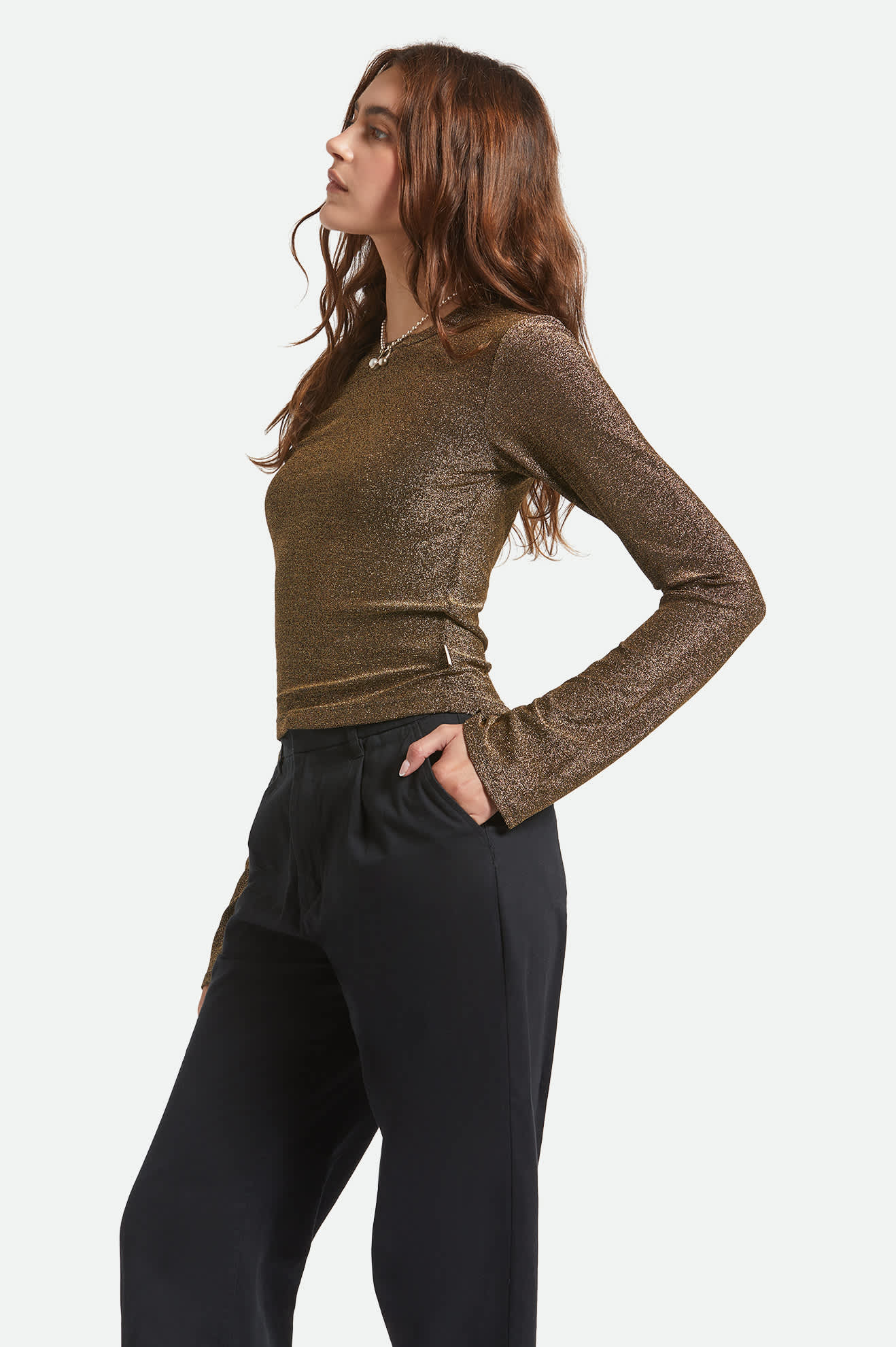 Brixton Dolly Slim LS Knit Tee-Gold Metalic