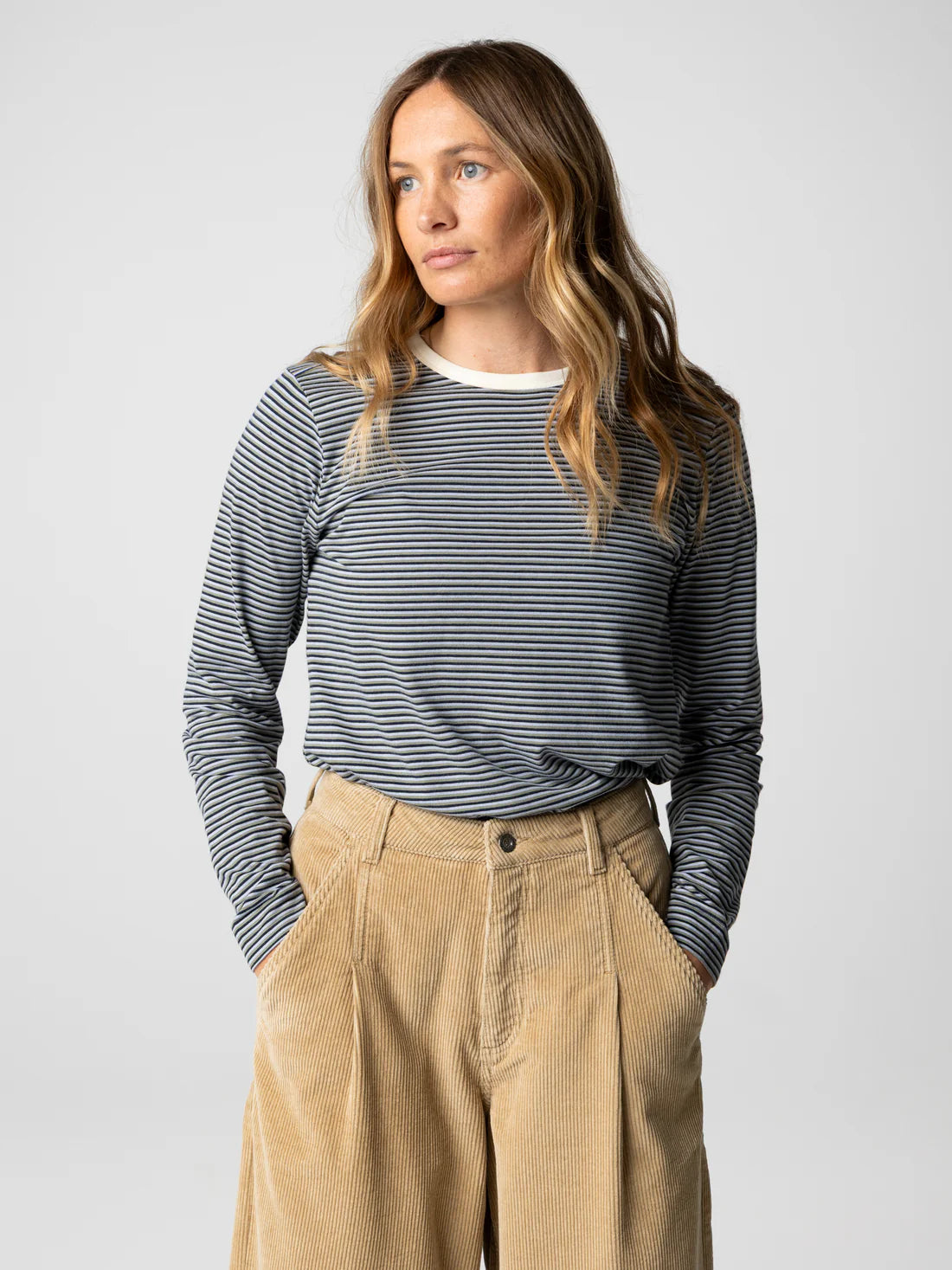 Finisterre Eldon LS Stripe - Winter Sky/Bay Leaf
