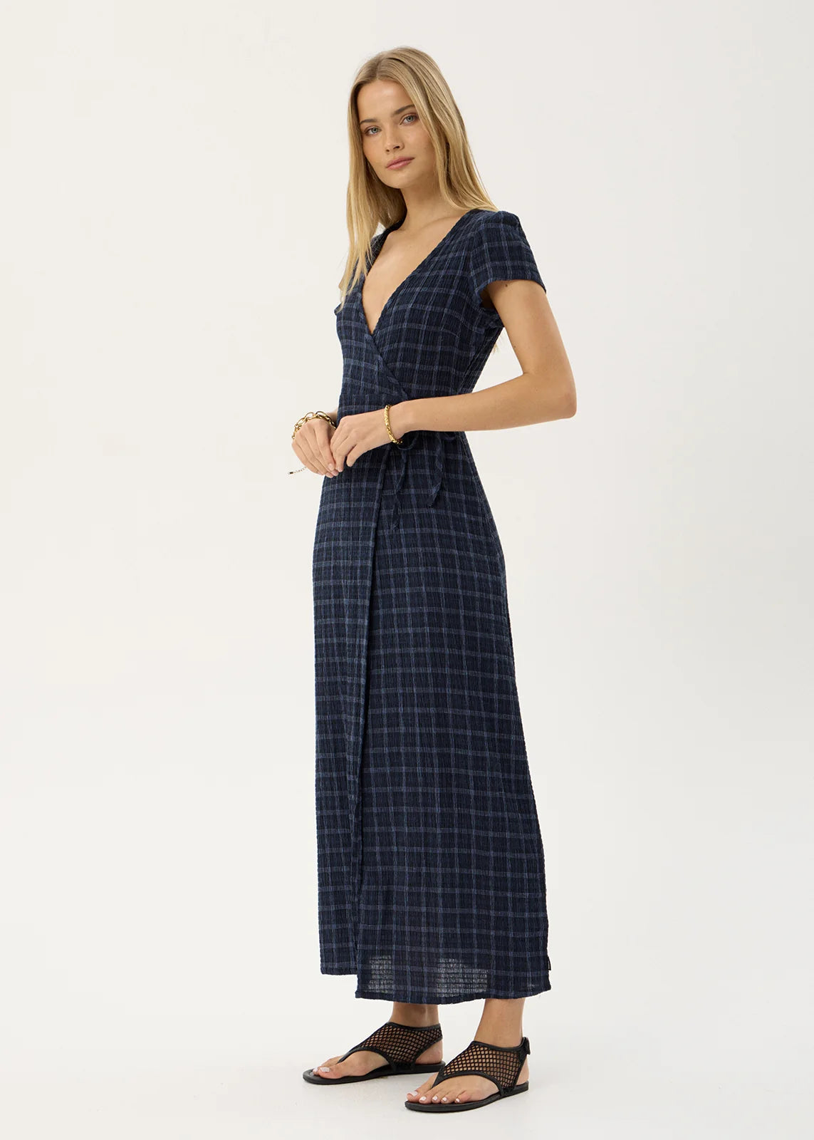 Afends Felicity Thea Seersucker Maxi Dress - Midnight Check
