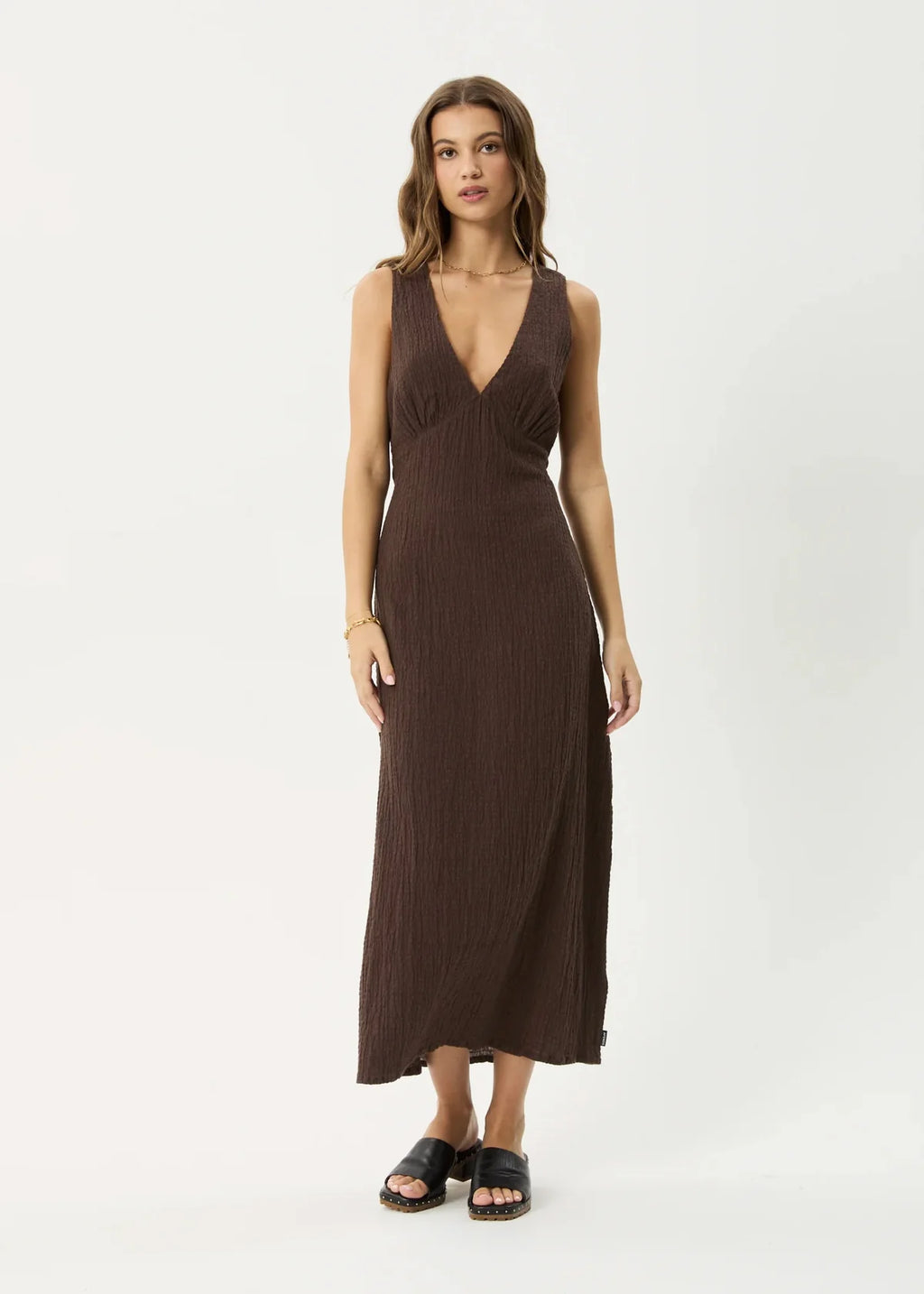 Afends Focus Seersucker Maxi Dress - Coffee