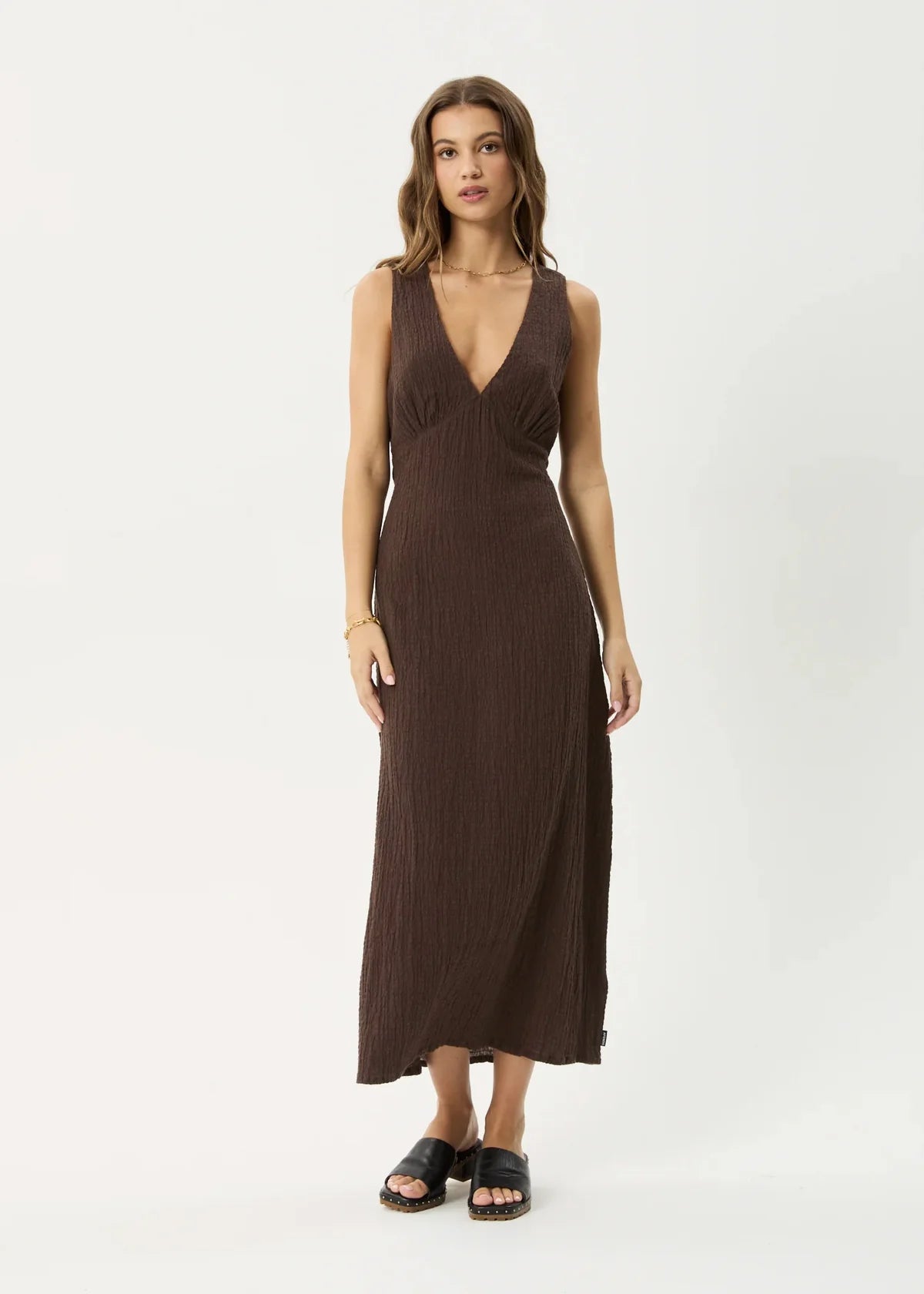 Afends Focus Seersucker Maxi Dress - Coffee