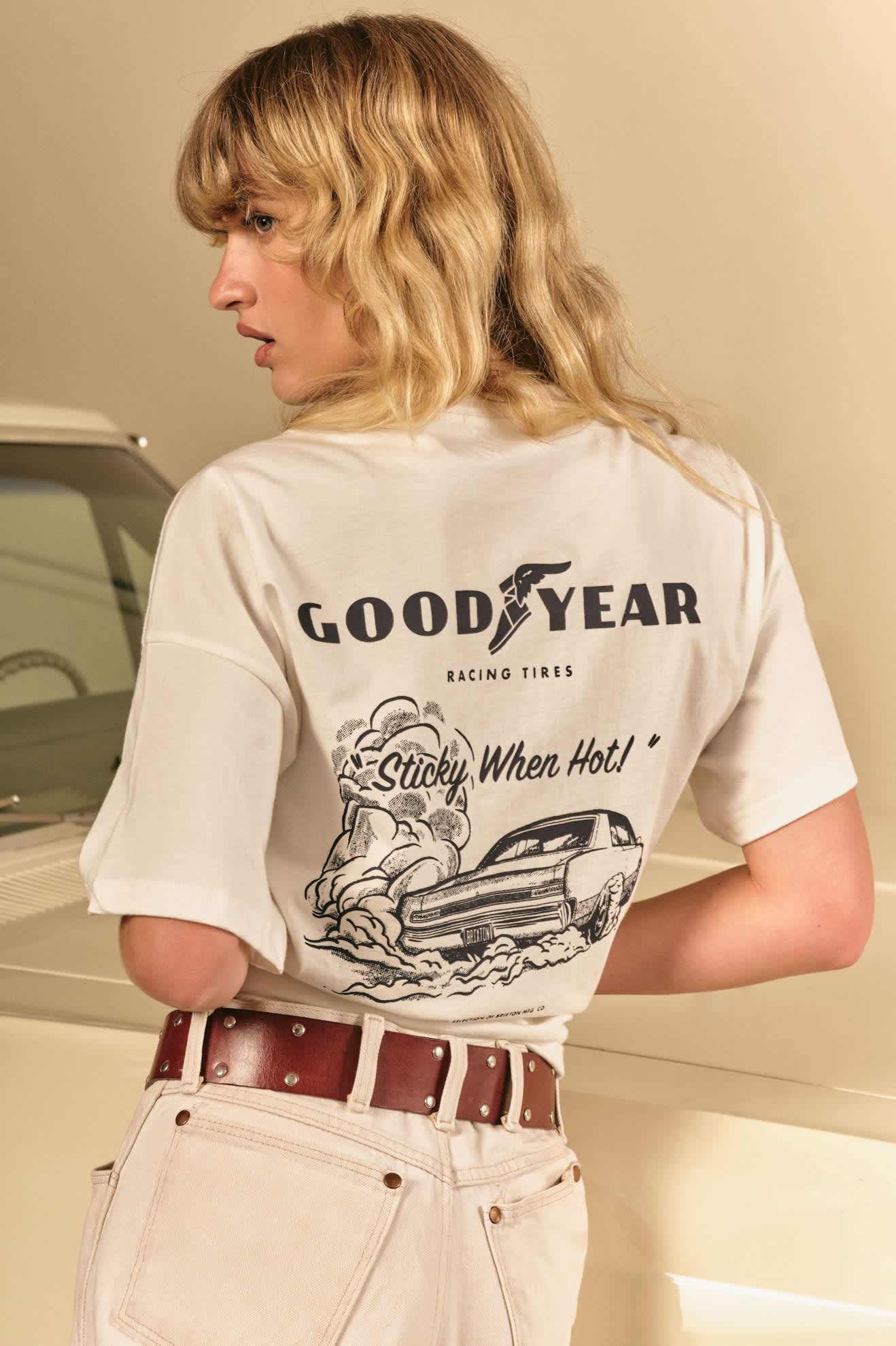 Brixton Goodyear Burnout Boxy Crew Tee - Off White