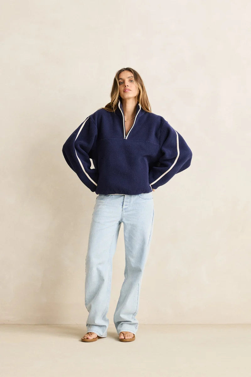 Rhythm Camp Half Zip Sherpa Pullover- Ocean